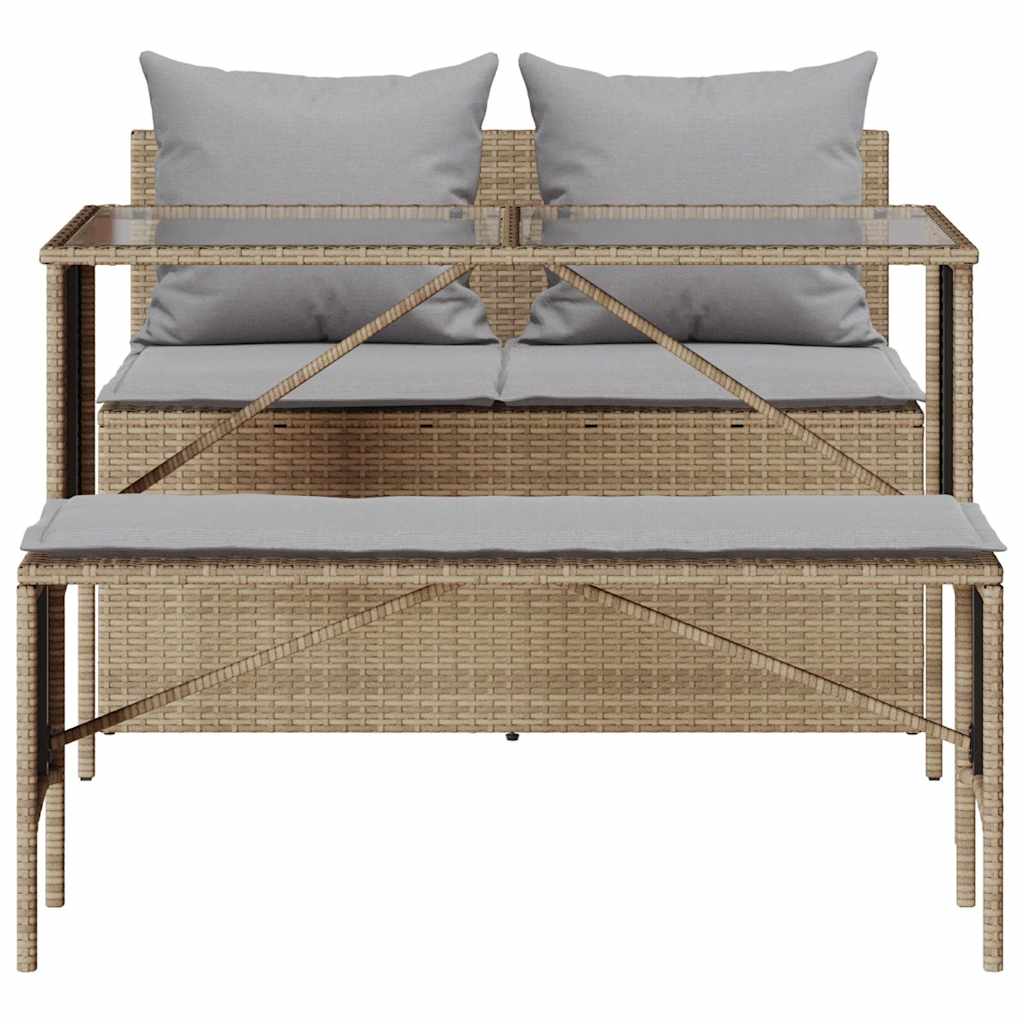 Ensemble à manger de jardin et coussins 3 pcs Beige poly rotin - XIOS