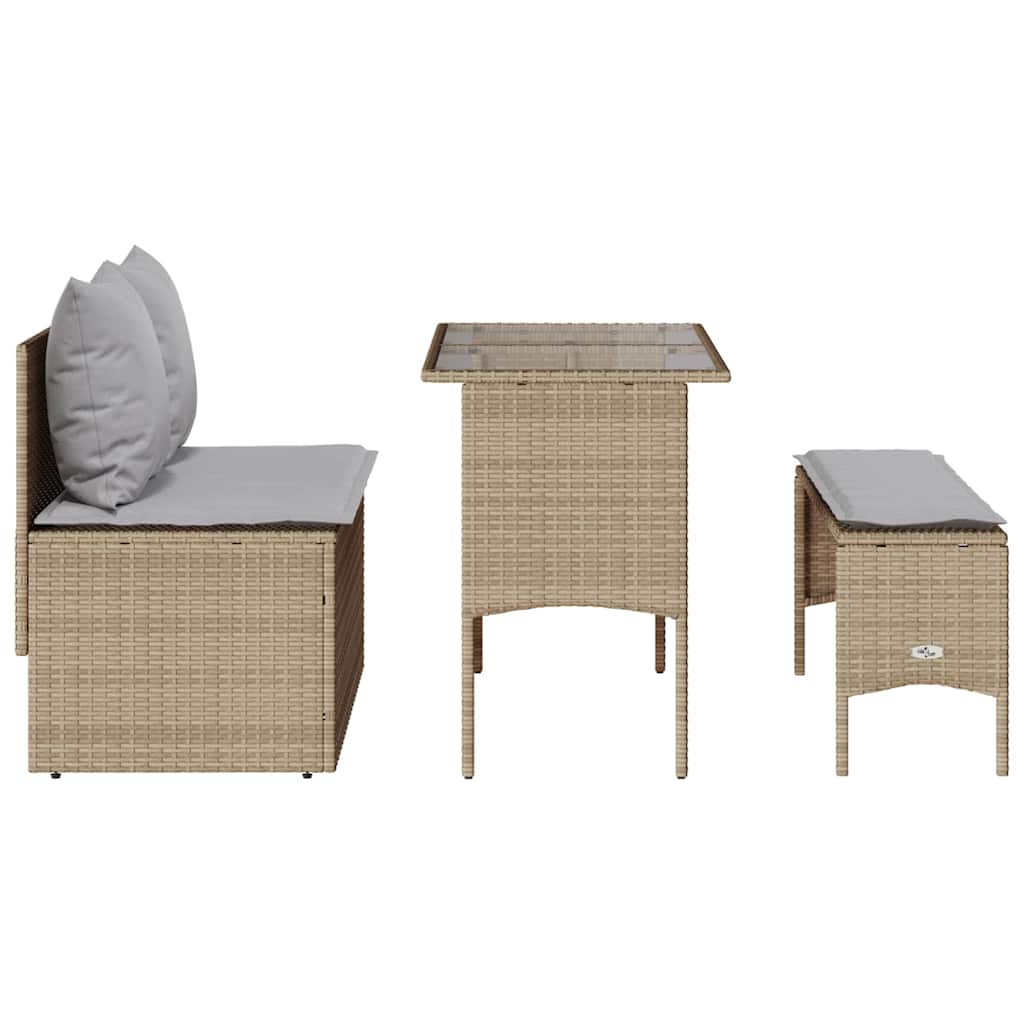 Ensemble à manger de jardin et coussins 3 pcs Beige poly rotin - XIOS