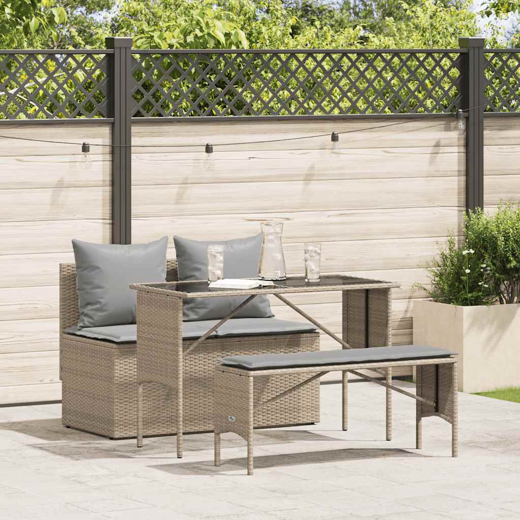 Ensemble à manger de jardin et coussins 3 pcs Beige poly rotin - XIOS