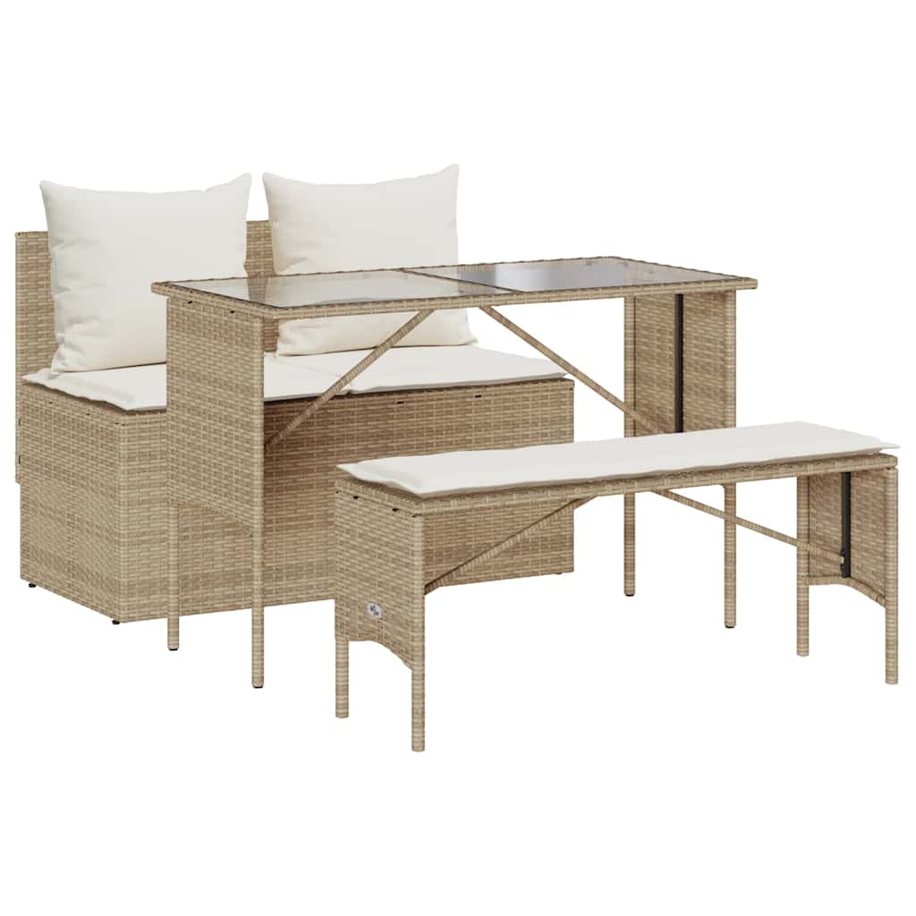Ensemble à manger de jardin et coussins 3 pcs Beige poly rotin - XIOS