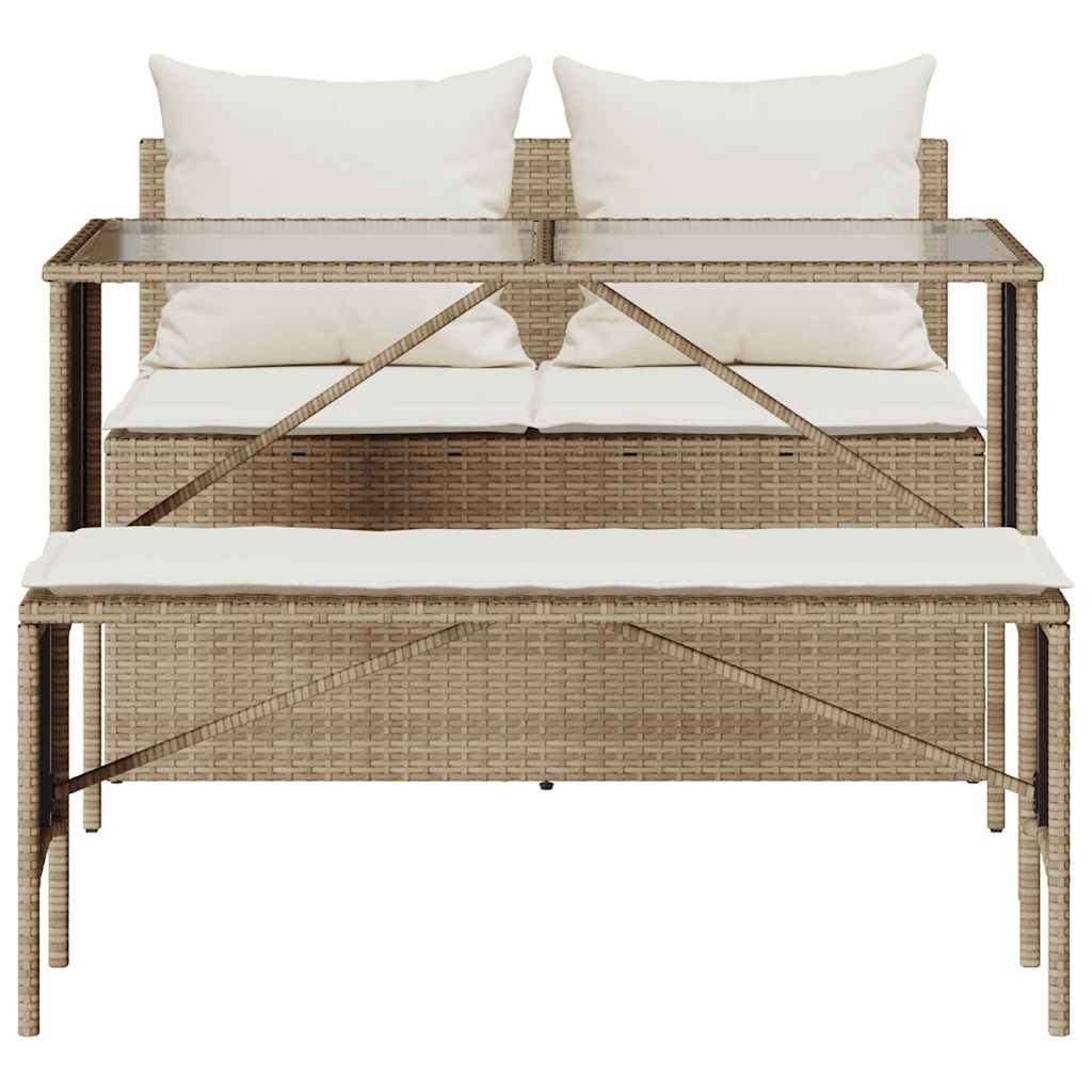 Ensemble à manger de jardin et coussins 3 pcs Beige poly rotin - XIOS