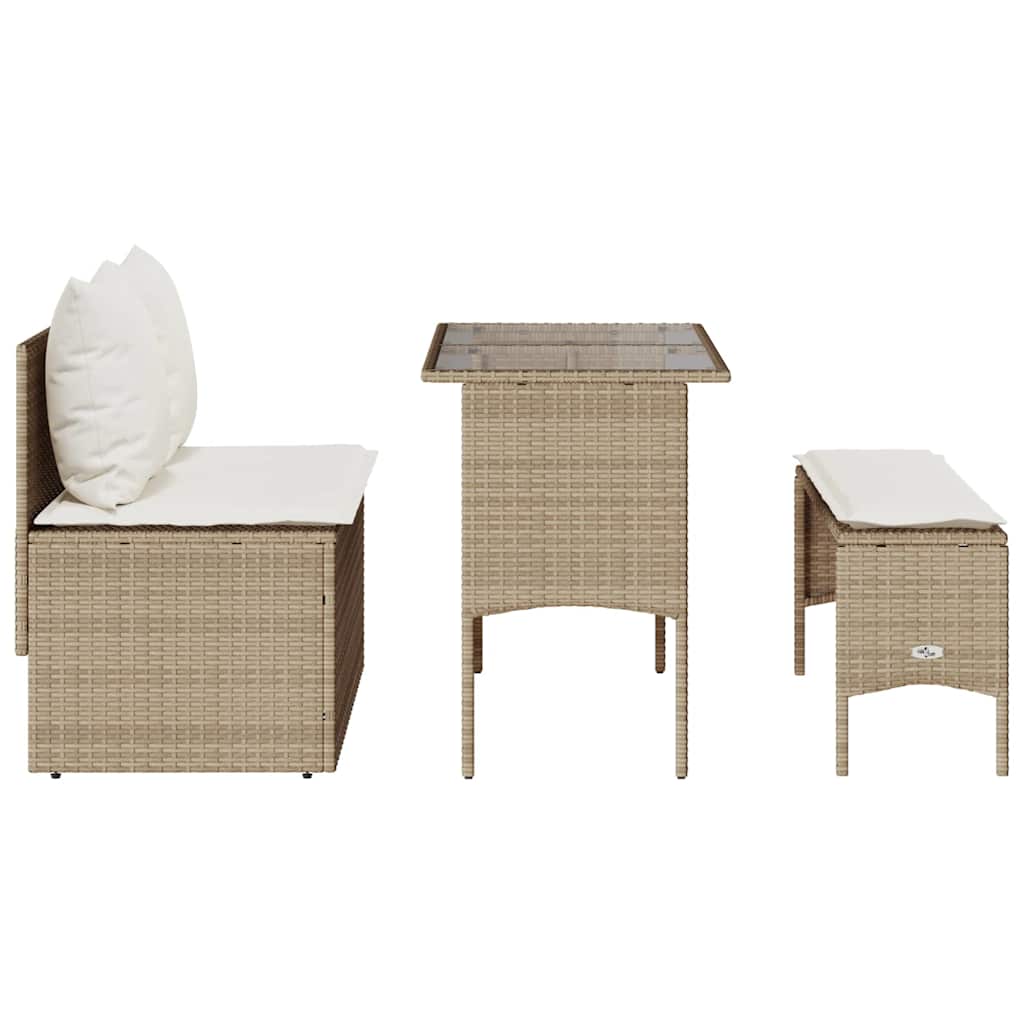 Ensemble à manger de jardin et coussins 3 pcs Beige poly rotin - XIOS