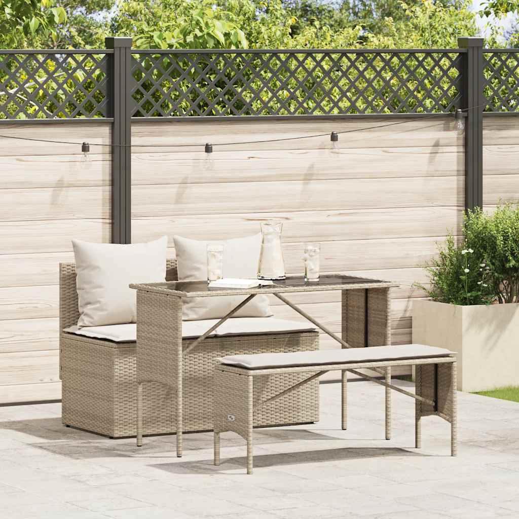 Ensemble à manger de jardin et coussins 3 pcs Beige poly rotin - XIOS