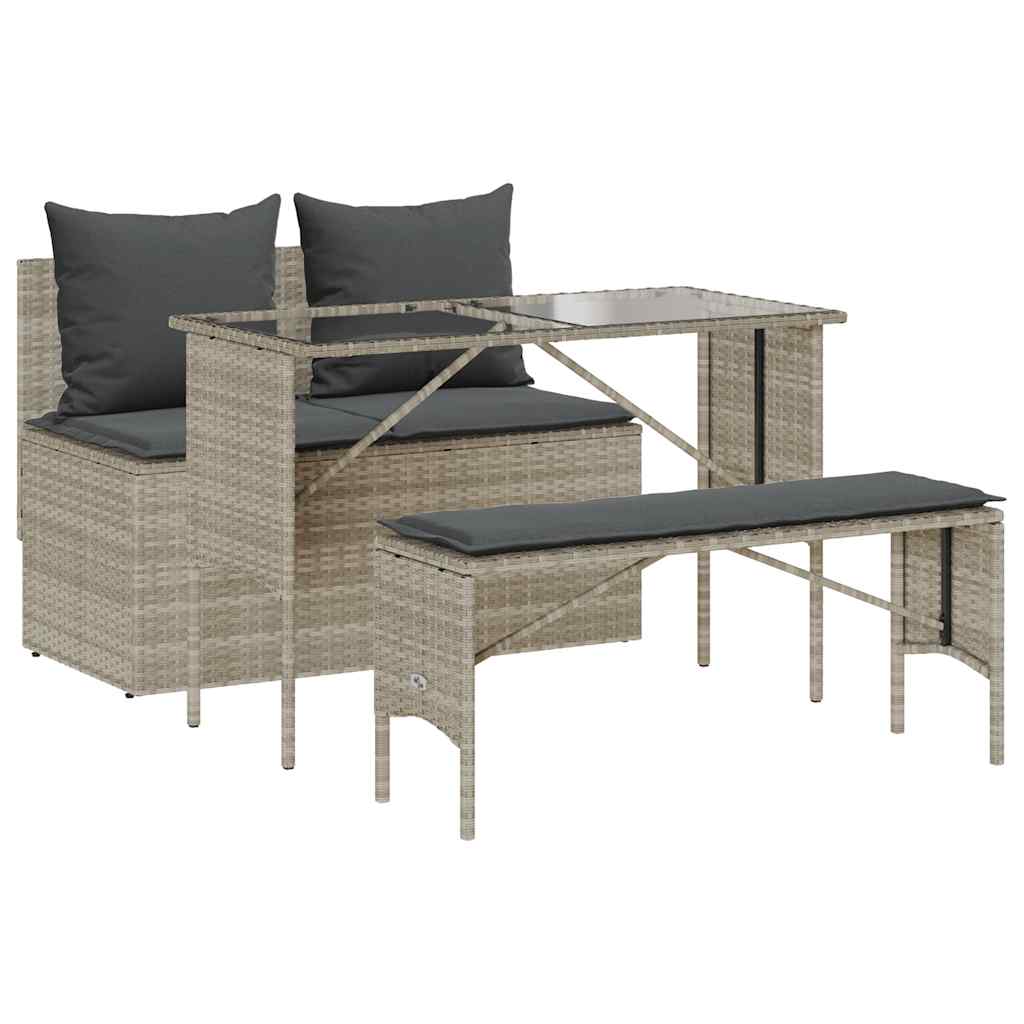 Ensemble à manger de jardin 3pcs coussins gris clair poly rotin - XIOS