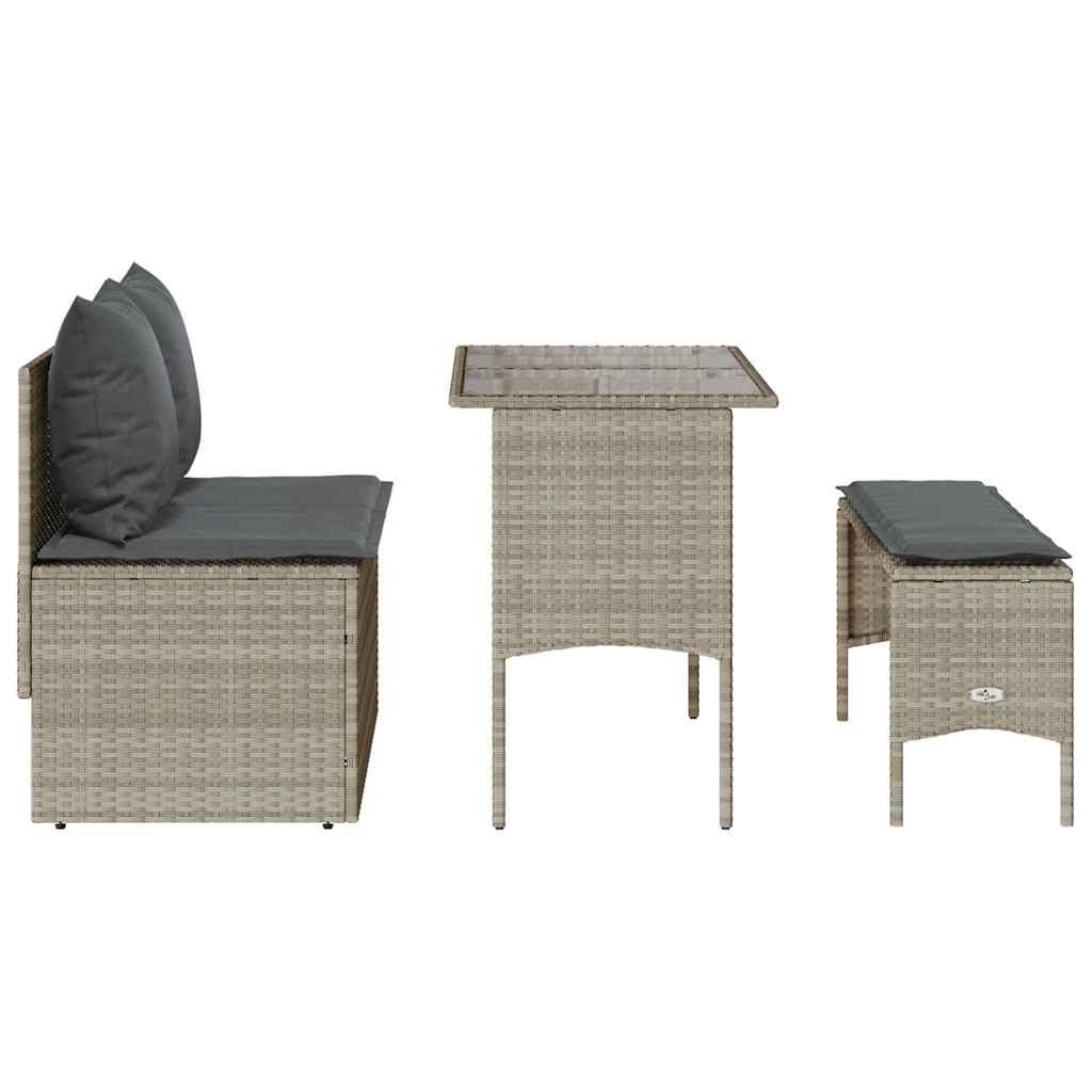 Ensemble à manger de jardin 3pcs coussins gris clair poly rotin - XIOS