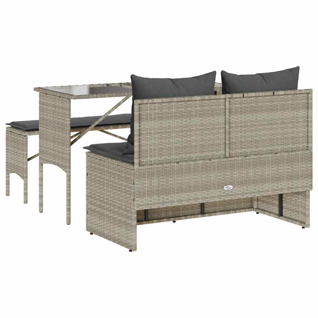 Ensemble à manger de jardin 3pcs coussins gris clair poly rotin - XIOS