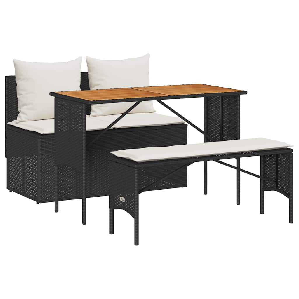 Ensemble de salle à manger de jardin 3 pcs avec coussins noir résine tressée - XIOS