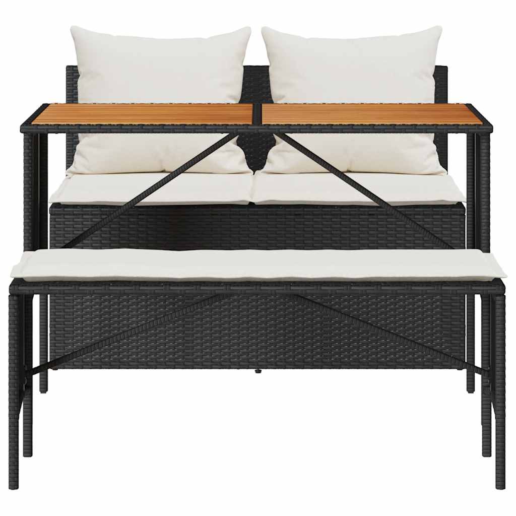 Ensemble de salle à manger de jardin 3 pcs avec coussins noir résine tressée - XIOS