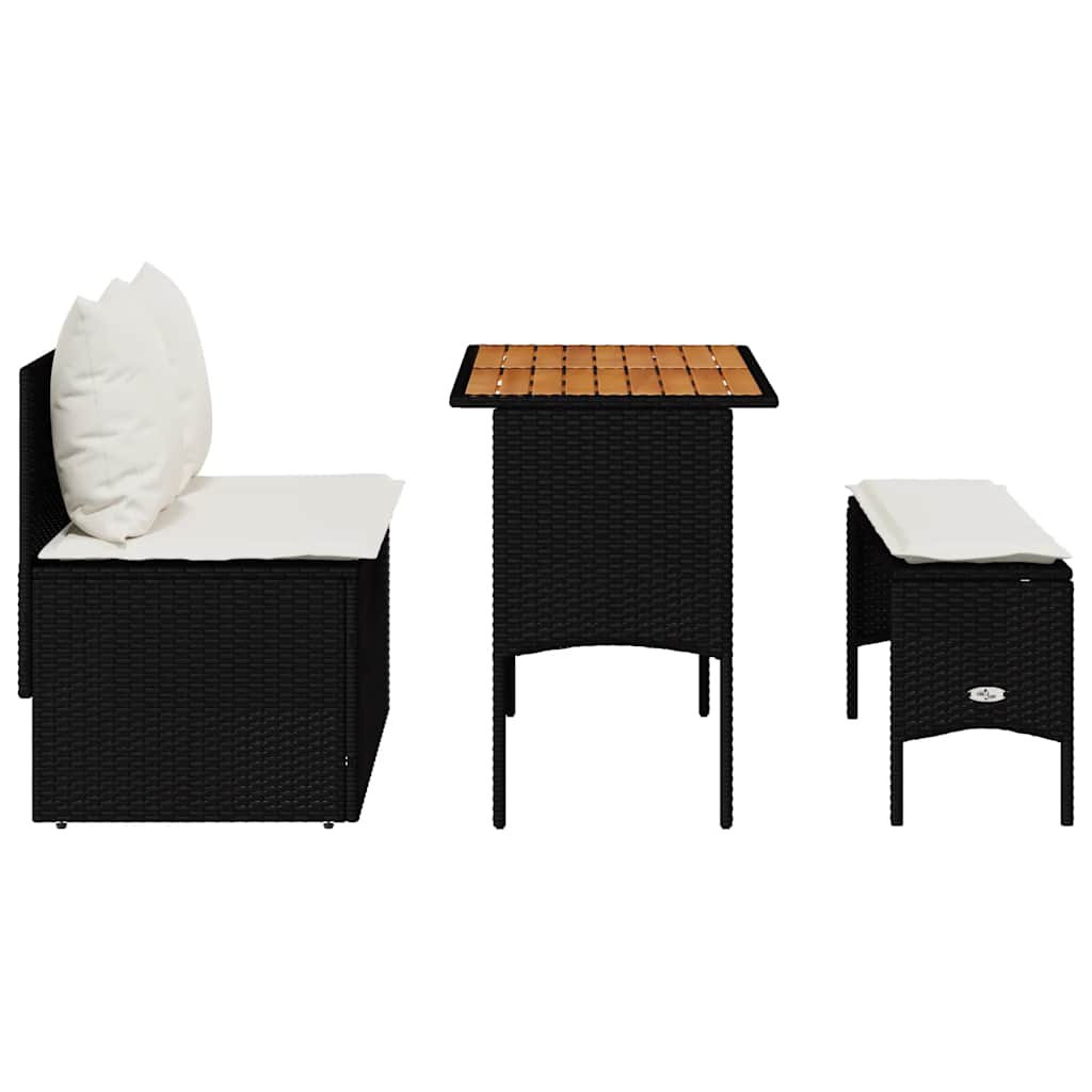 Ensemble de salle à manger de jardin 3 pcs avec coussins noir résine tressée - XIOS