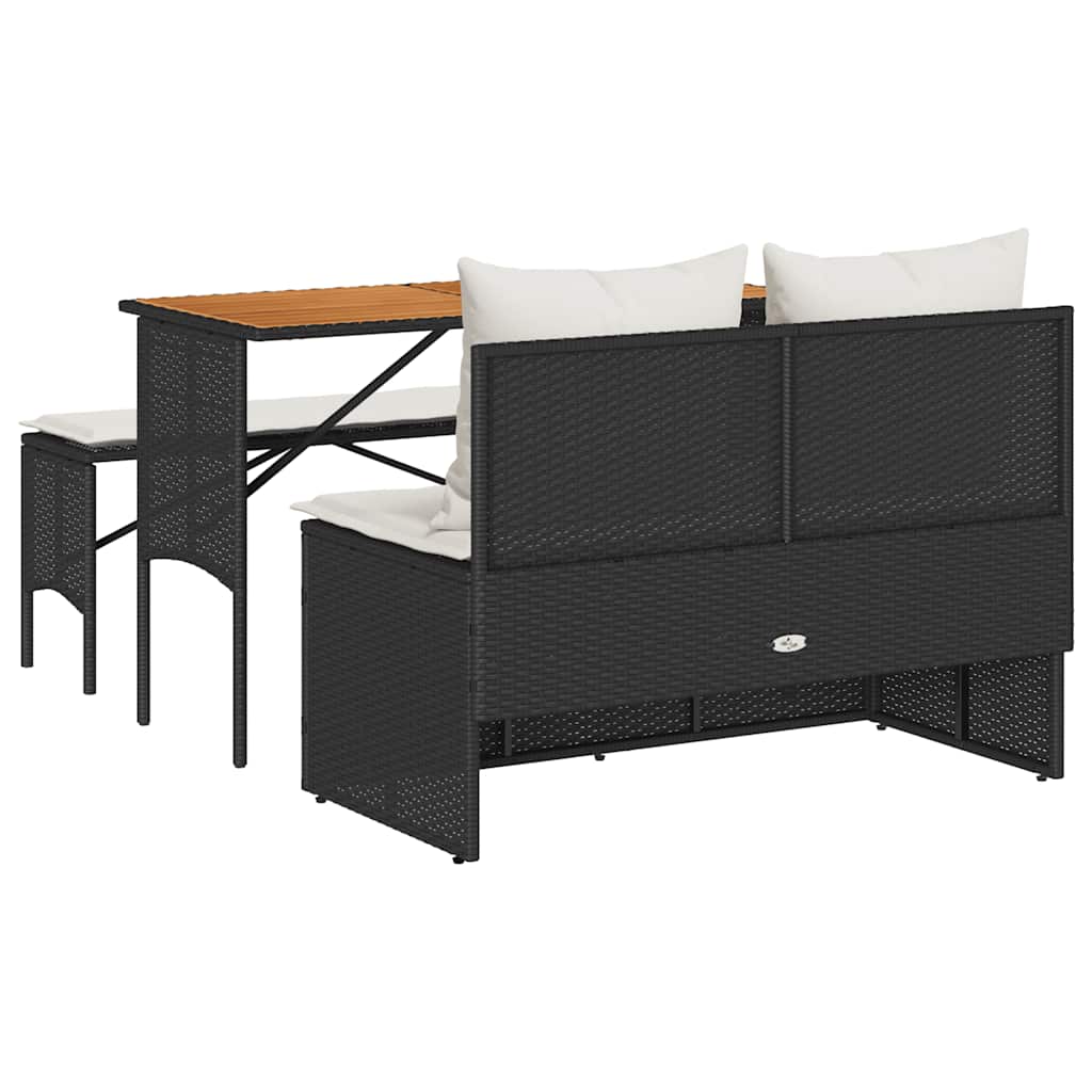 Ensemble de salle à manger de jardin 3 pcs avec coussins noir résine tressée - XIOS