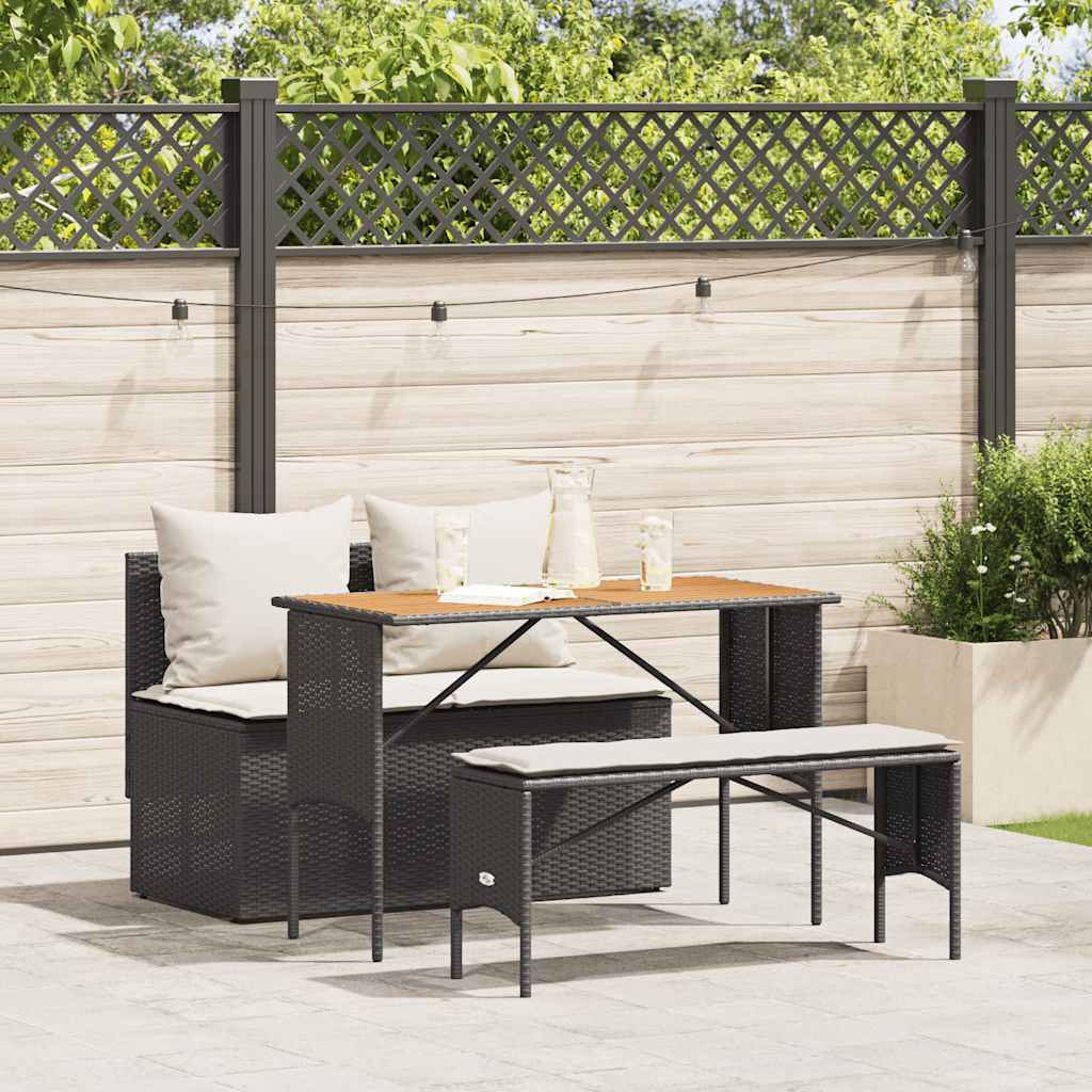 Ensemble de salle à manger de jardin 3 pcs avec coussins noir résine tressée - XIOS