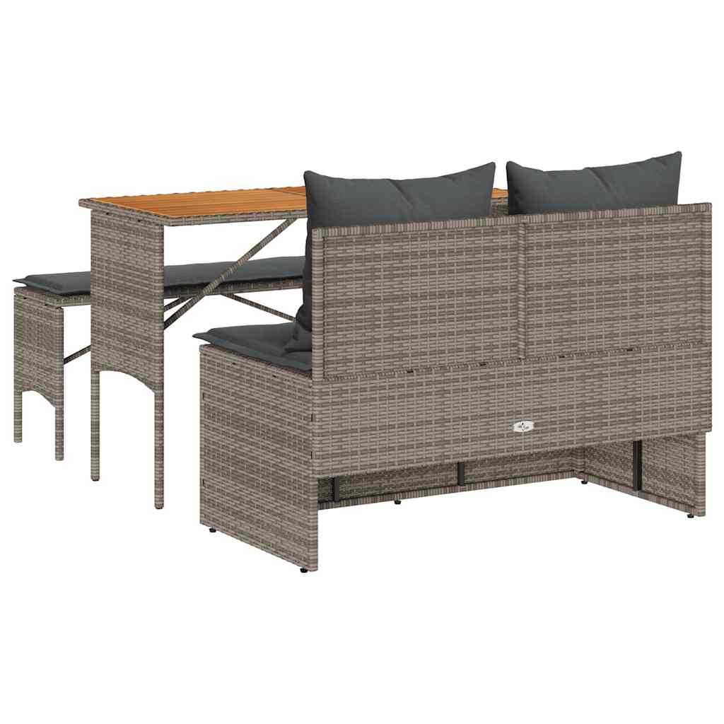 Ensemble de salle à manger de jardin 3 pcs avec coussins gris résine tressée - XIOS