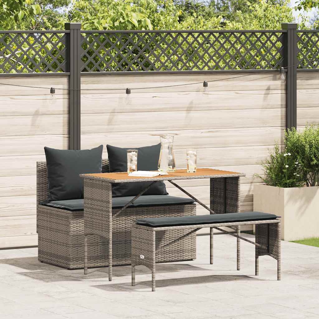 Ensemble de salle à manger de jardin 3 pcs avec coussins gris résine tressée - XIOS