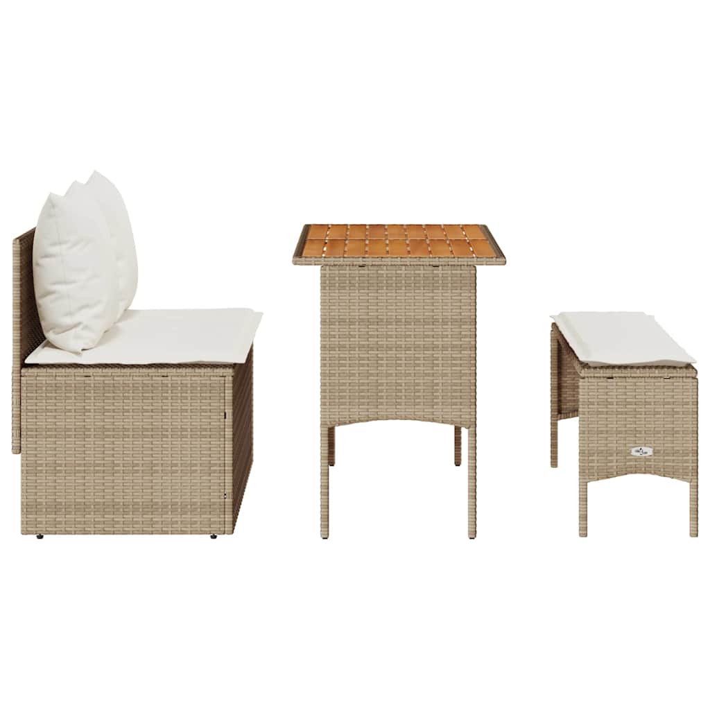 Ensemble de salle à manger de jardin 3 pcs avec coussins beige résine tressée - XIOS