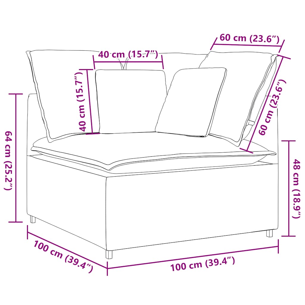 Module d'angle pour canapé modulable avec coussins noirs 100 cm - XIOS