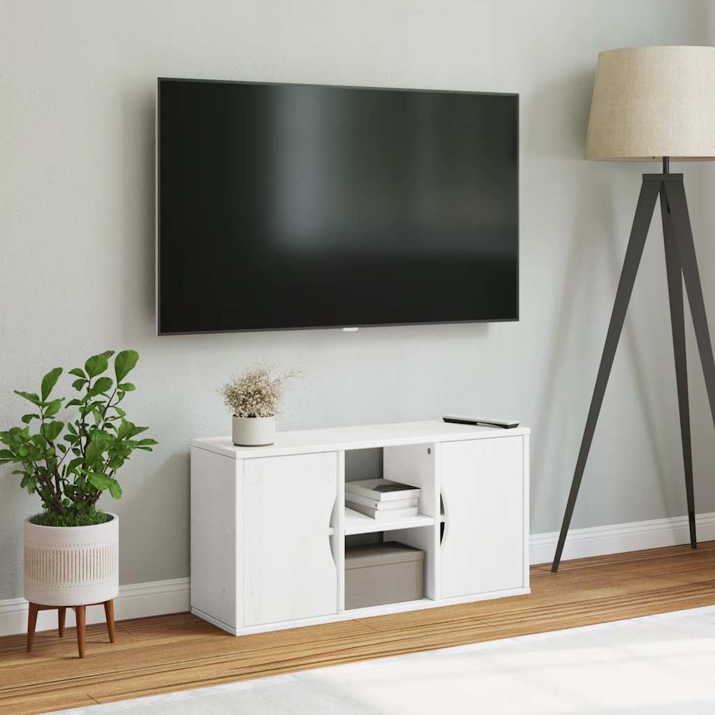 Meuble TV ODDA blanc 79x24x40 cm bois massif pin - XIOS