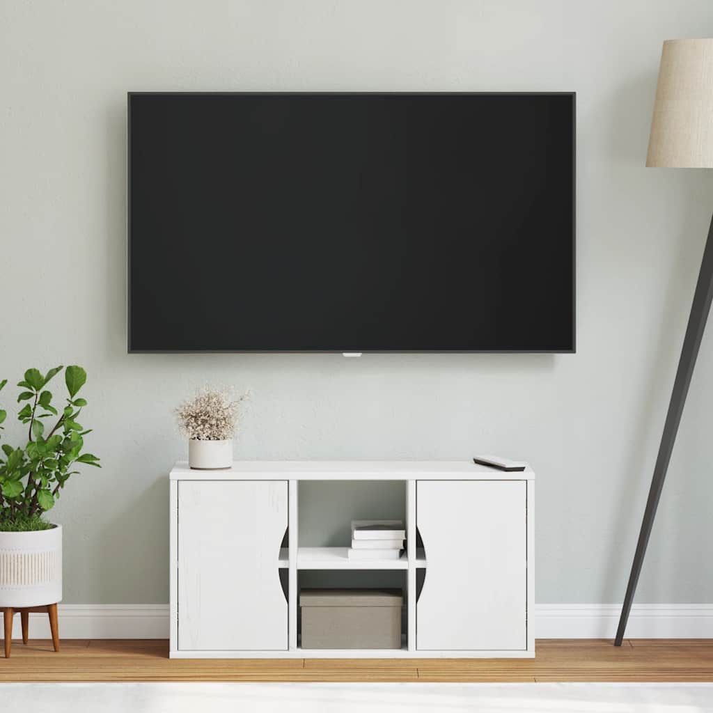 Meuble TV ODDA blanc 79x24x40 cm bois massif pin - XIOS