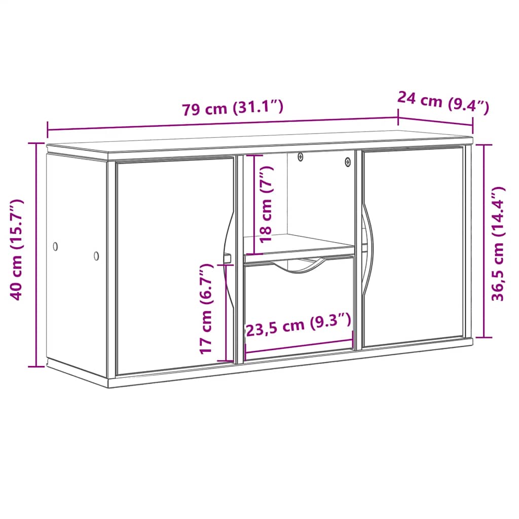 Meuble TV avec tiroir ODDA 79x24x40 cm bois massif pin - XIOS
