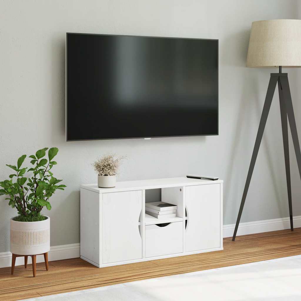 Meuble TV avec tiroir ODDA blanc 79x24x40 cm bois massif pin - XIOS