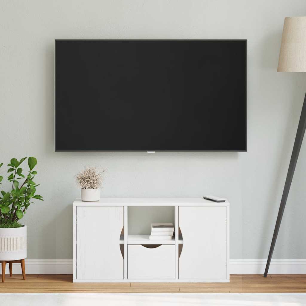 Meuble TV avec tiroir ODDA blanc 79x24x40 cm bois massif pin - XIOS