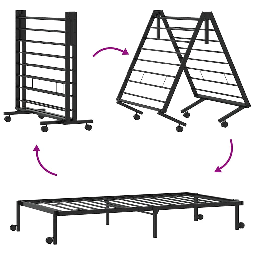 Cadre de lit sans matelas pliable noir 100x190 cm acier - XIOS