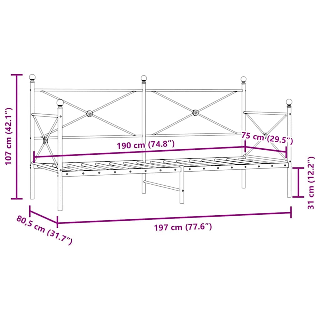 Lit de jour sans matelas noir 75x190 cm acier - XIOS