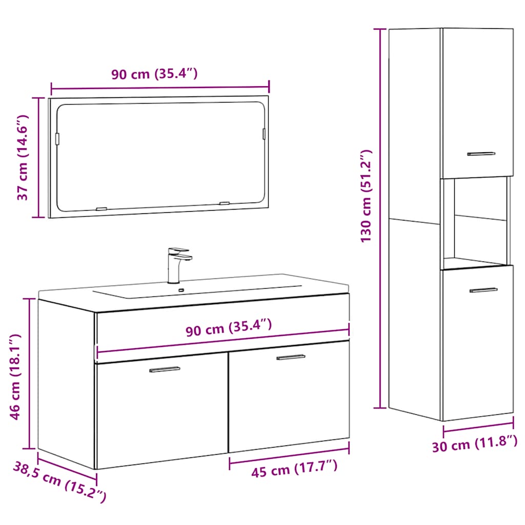Ensemble de meubles de salle de bain 3 pcs gris béton