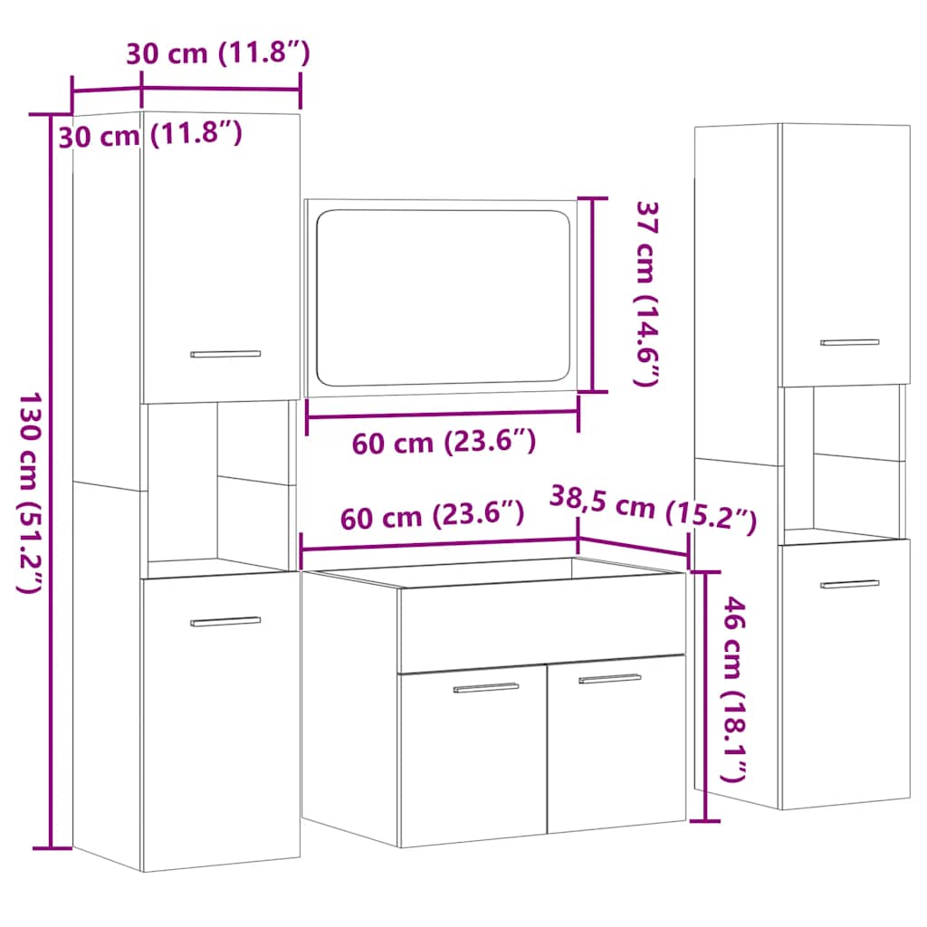 Ensemble de meubles de salle de bain 4 pcs gris béton