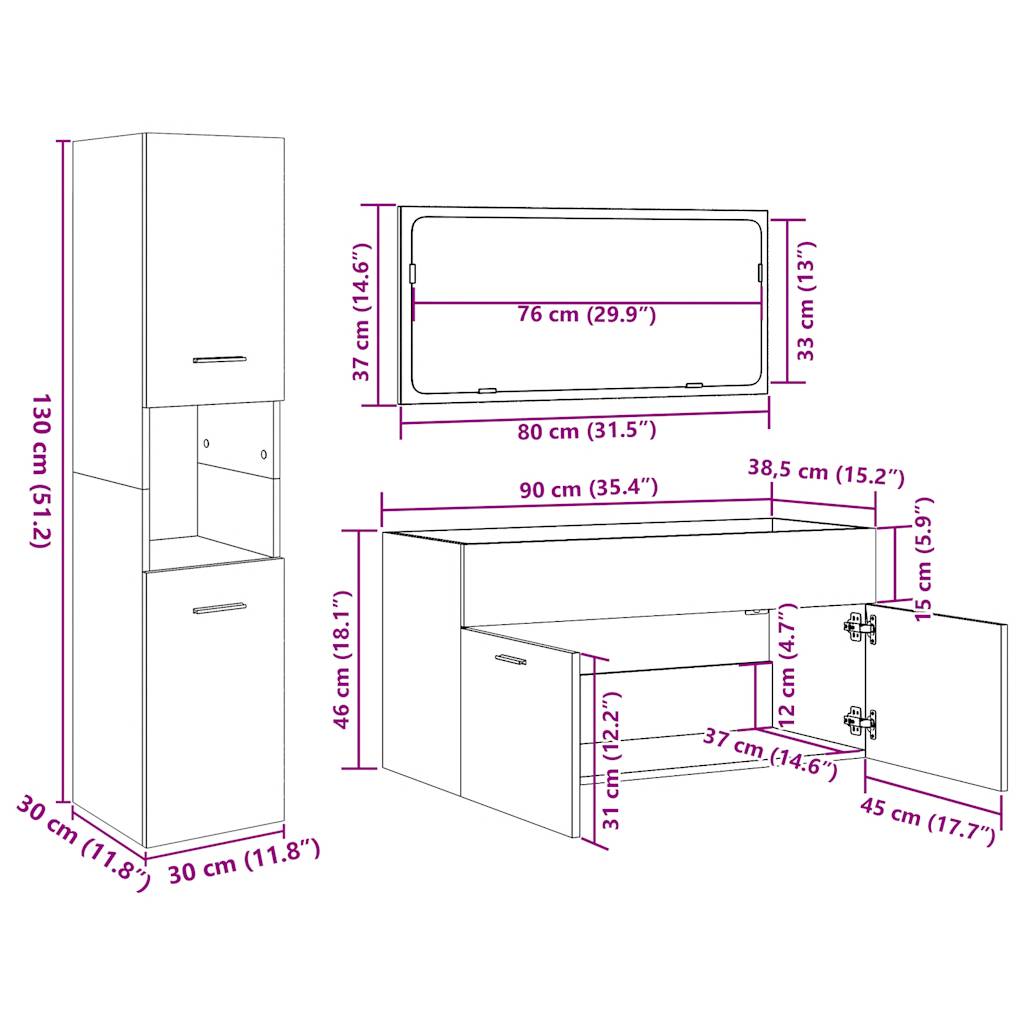 Ensemble de meubles de salle de bain 4 pcs gris béton