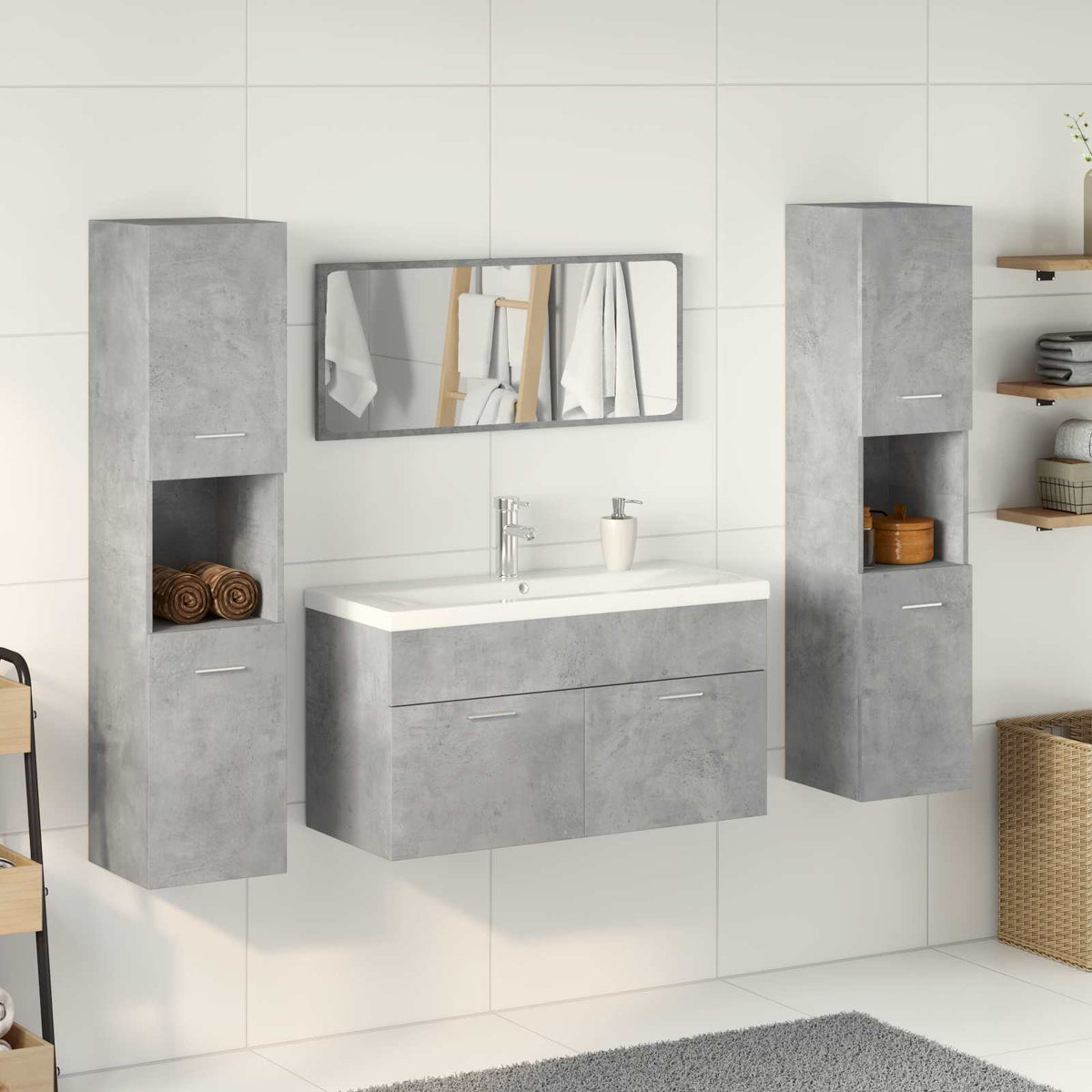 Ensemble de meubles de salle de bain 5 pcs gris béton