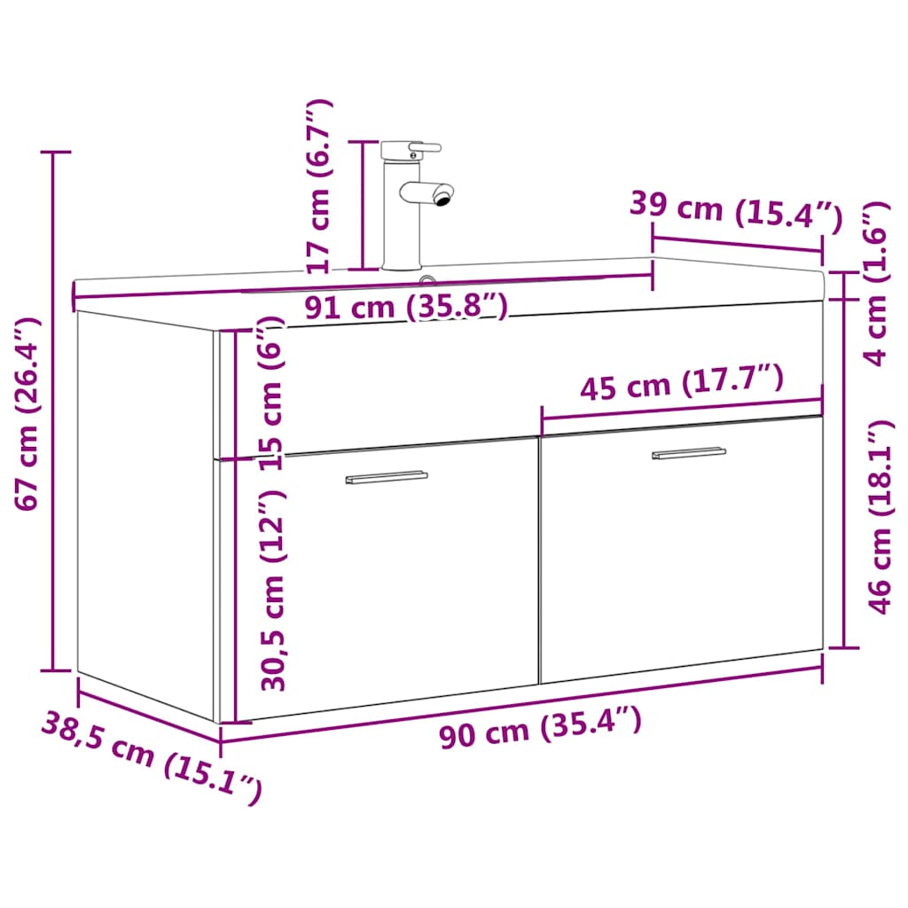 Armoire lavabo de salle de bain avec bassin intégré et robinet