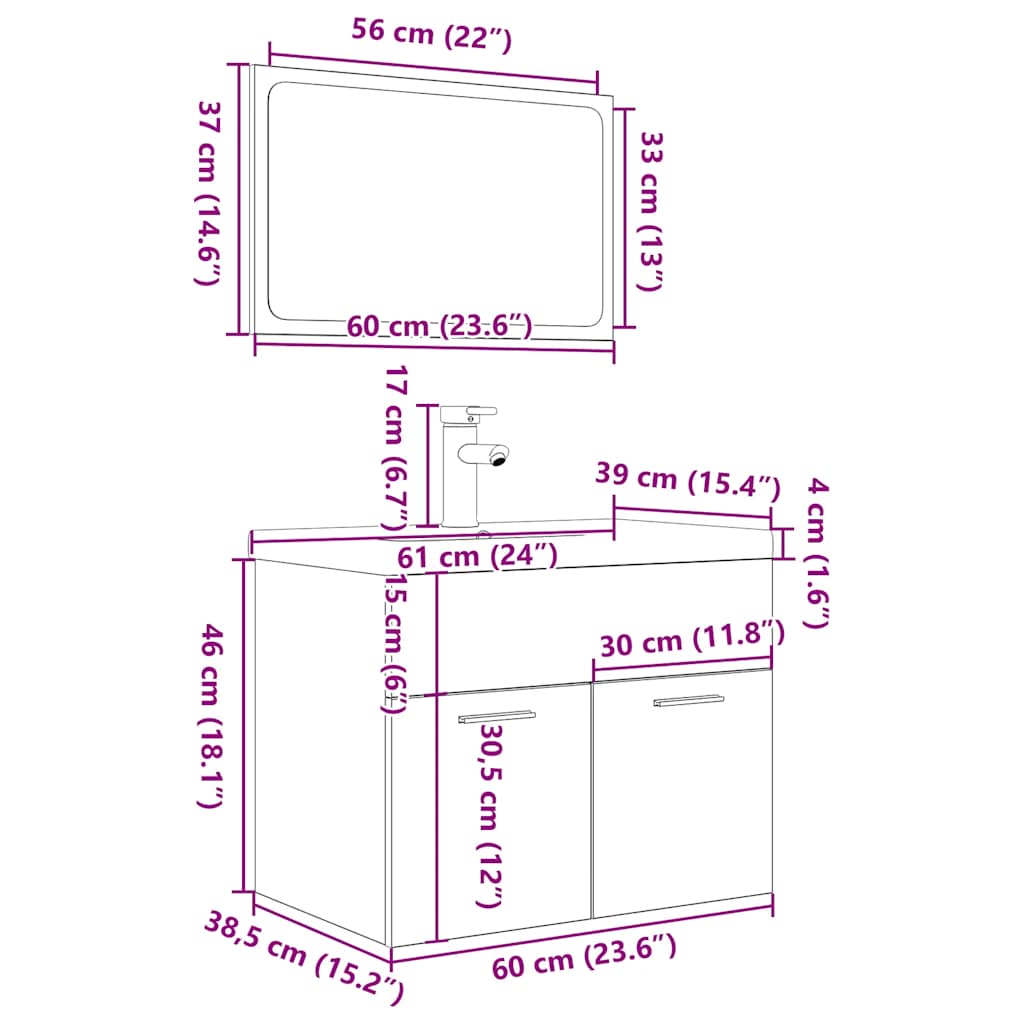 Ensemble de meubles de salle de bain 3 pcs gris béton