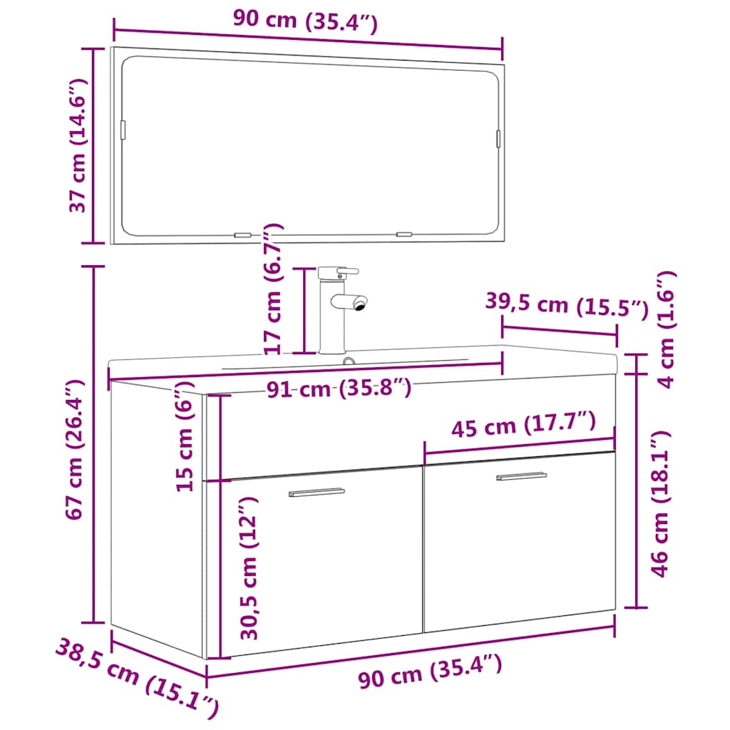 Ensemble de meubles de salle de bain 3 pcs gris béton