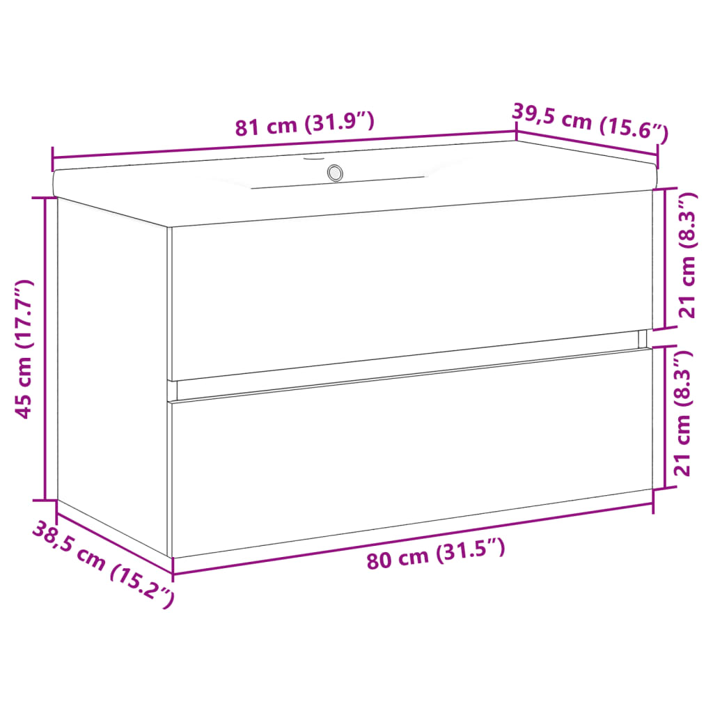 Ensemble de meubles de salle de bain 2 pcs gris béton
