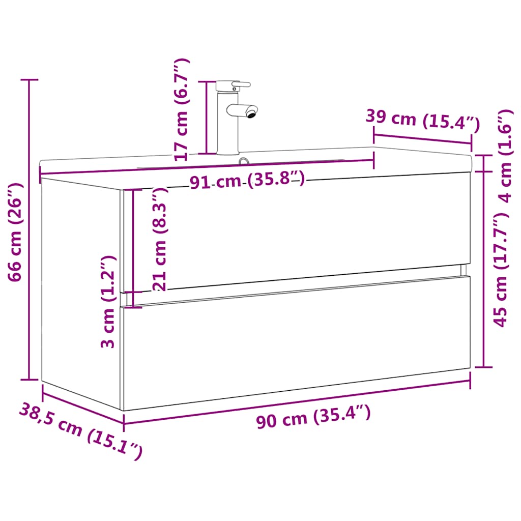 Ensemble de meubles de salle de bain 2 pcs gris béton