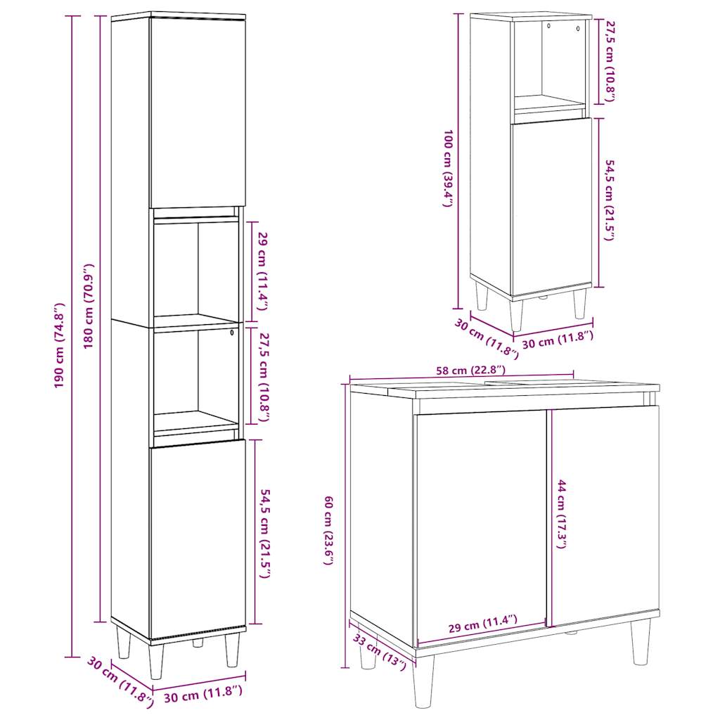 Ensemble de meubles de salle de bain 3 pcs gris béton