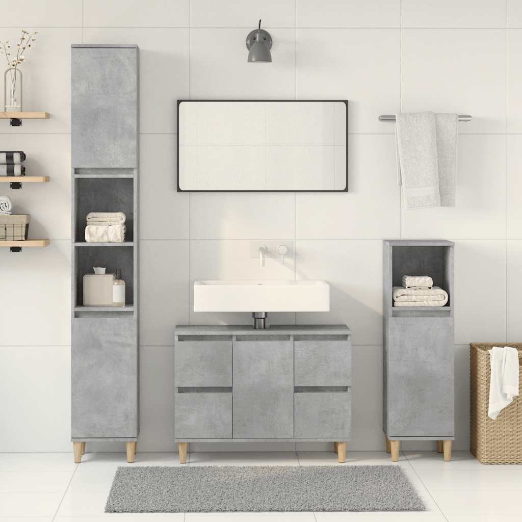 Ensemble de meubles de salle de bain 3 pcs gris béton