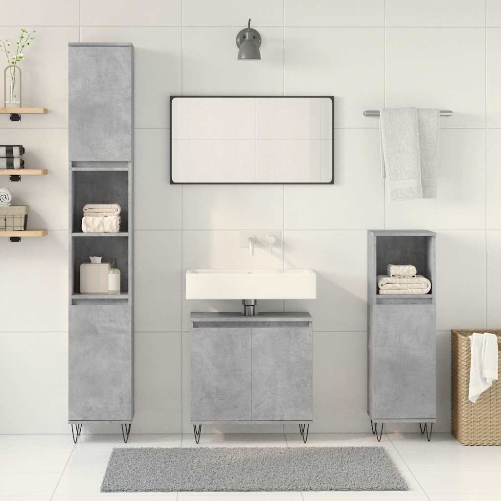 Ensemble de meubles de salle de bain 3 pcs gris béton