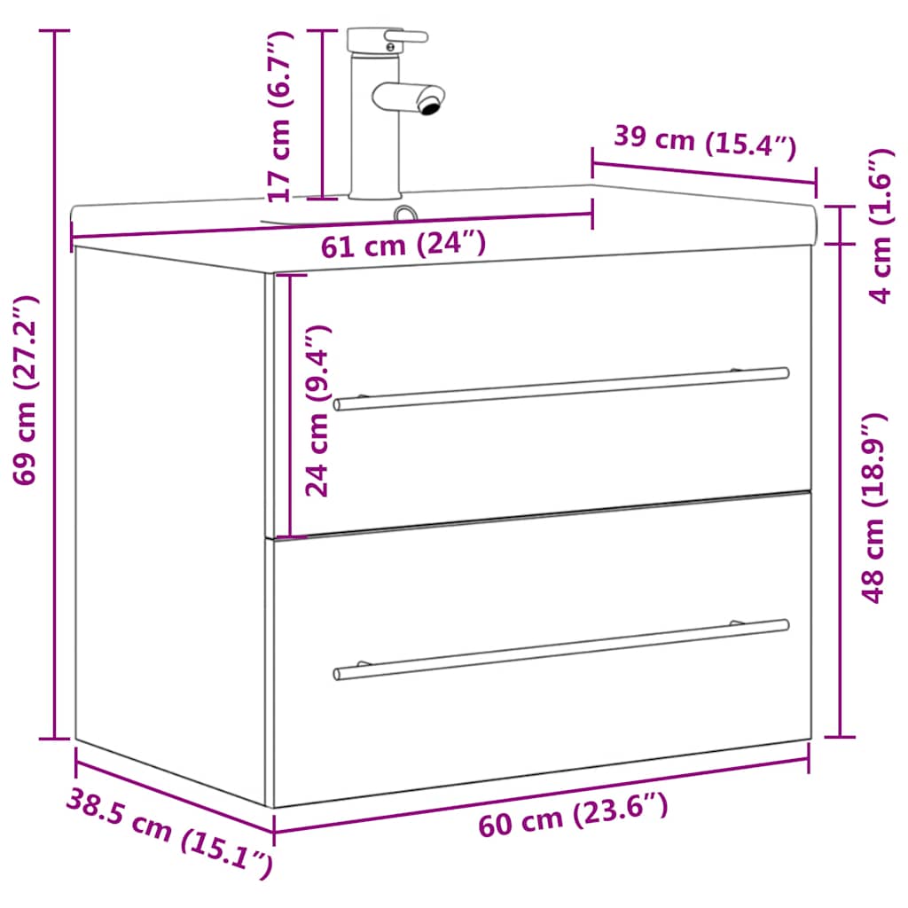 Ensemble de meubles de salle de bain 2 pcs gris béton