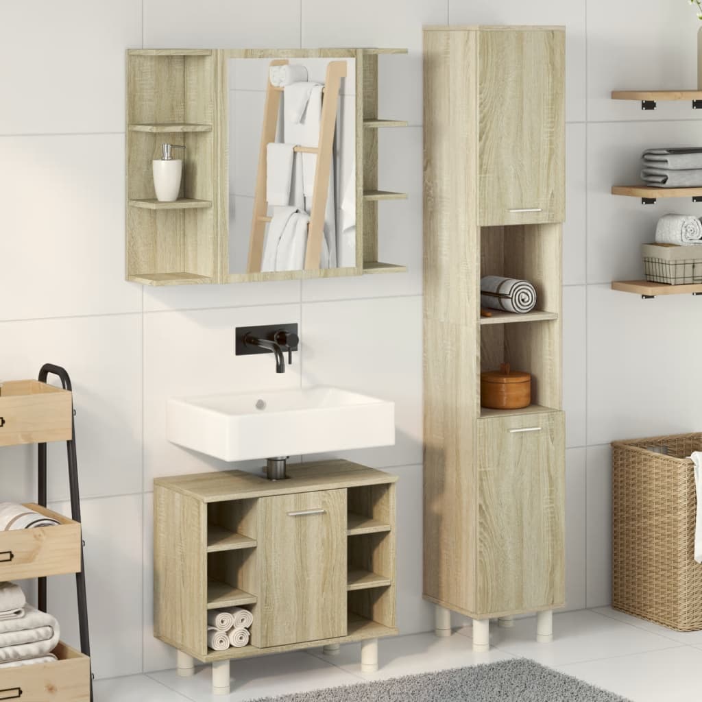 Ensemble de meubles de salle de bain 3 pcs chêne sonoma