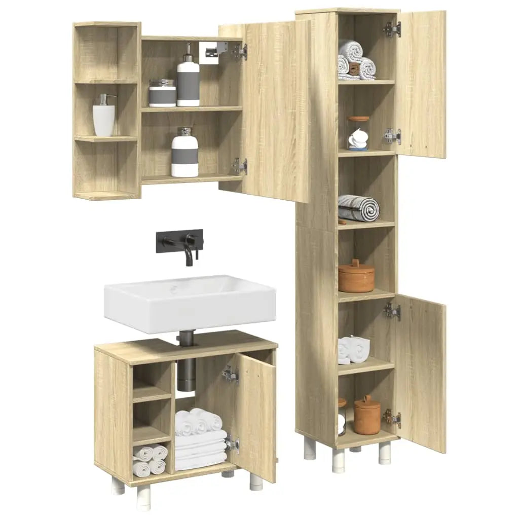 Ensemble de meubles de salle de bain 3 pcs chêne sonoma - XIOS