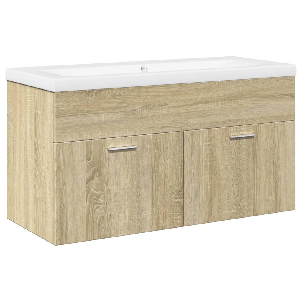 Armoire lavabo de salle de bain et bassin intégré chêne sonoma