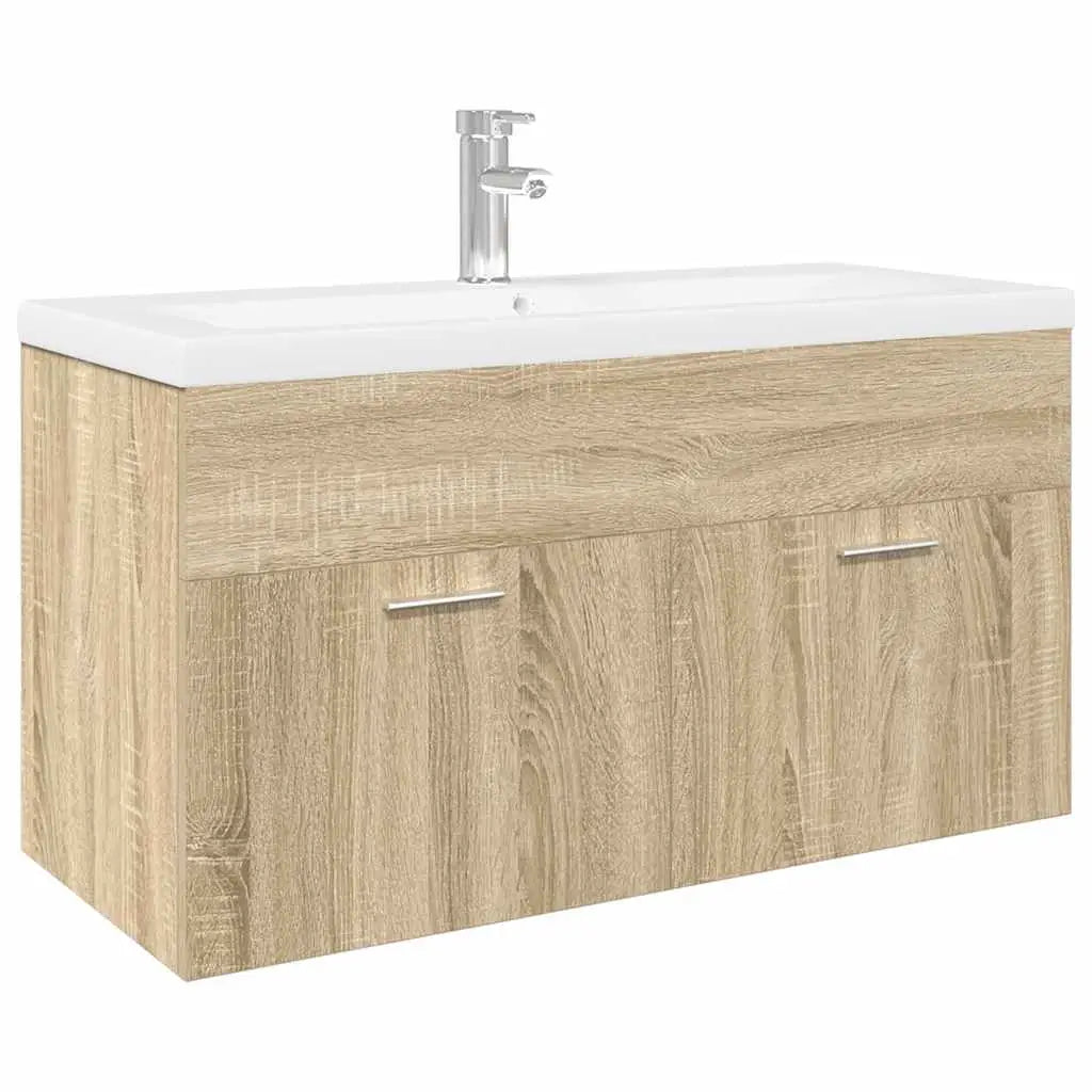 Armoire lavabo de salle de bain et bassin intégré chêne sonoma - XIOS
