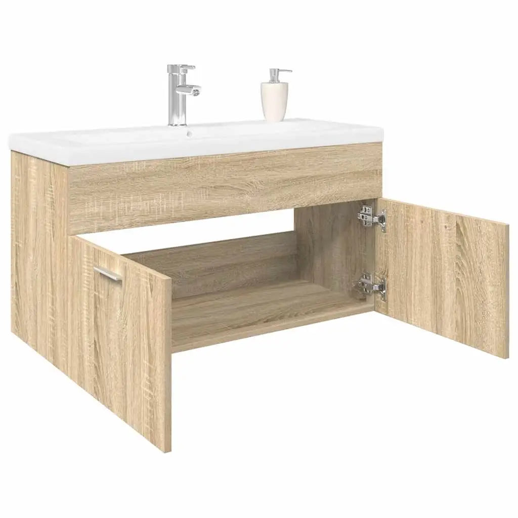 Armoire lavabo de salle de bain et bassin intégré chêne sonoma - XIOS