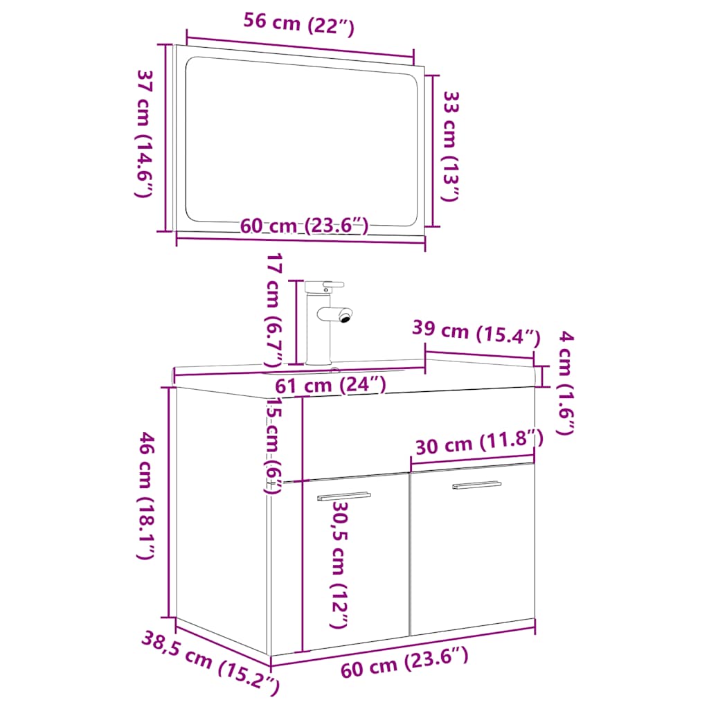 Ensemble de meubles de salle de bain 3 pcs chêne sonoma
