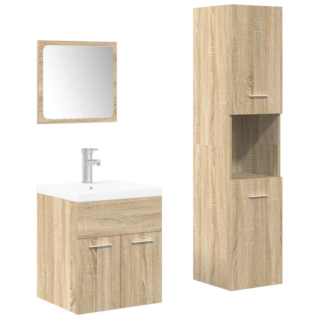 Ensemble de meubles de salle de bain 4 pcs chêne sonoma