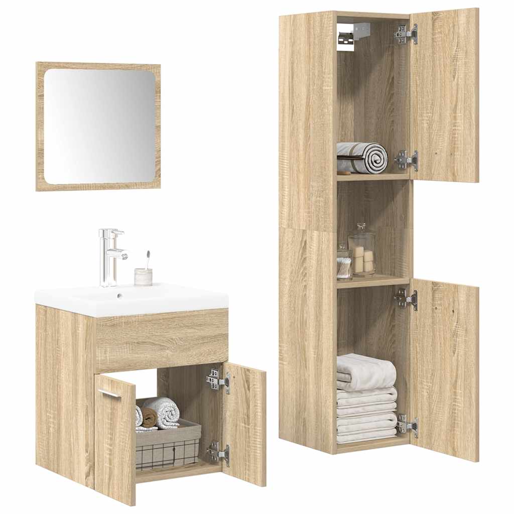 Ensemble de meubles de salle de bain 4 pcs chêne sonoma