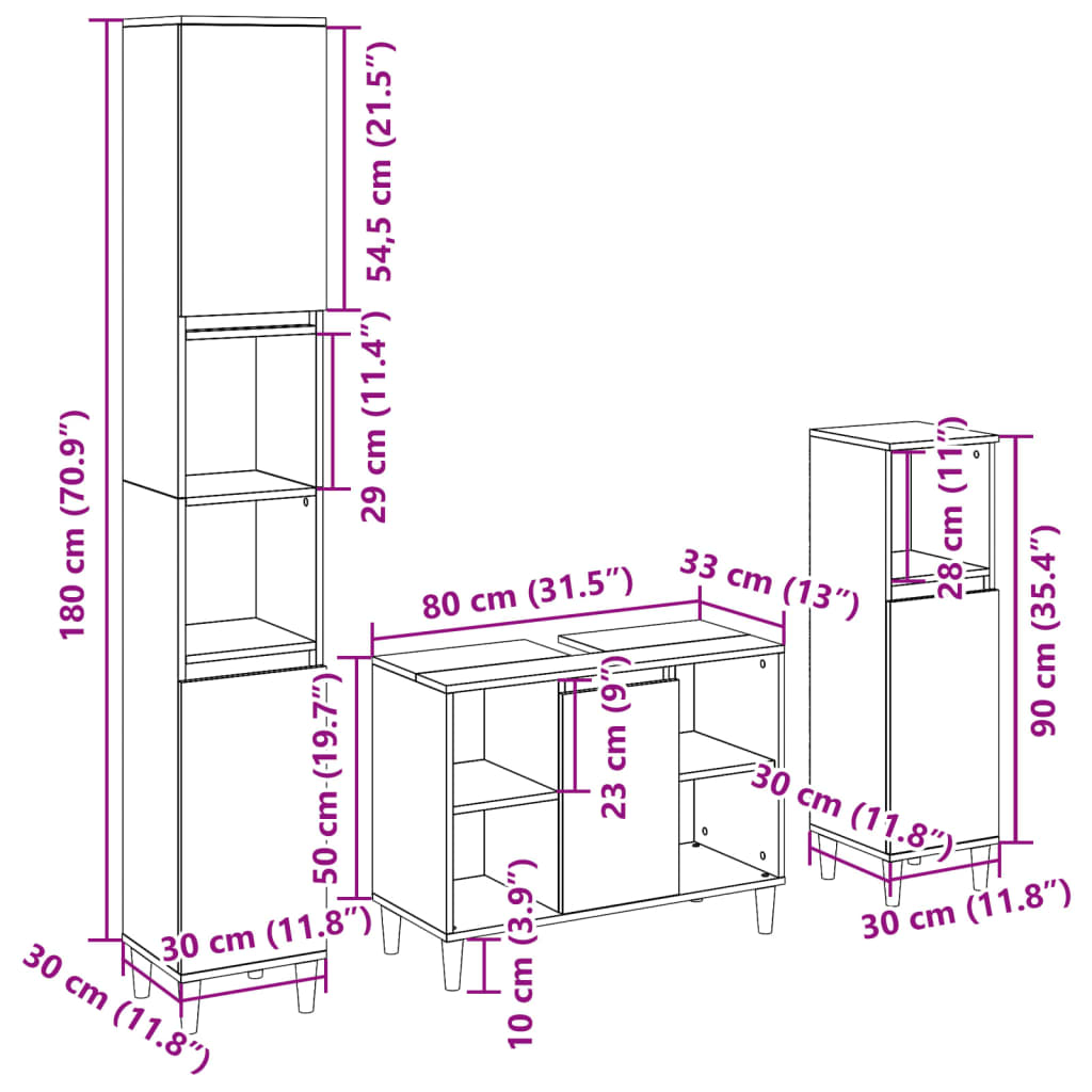Ensemble de meubles de salle de bain 3 pcs chêne sonoma
