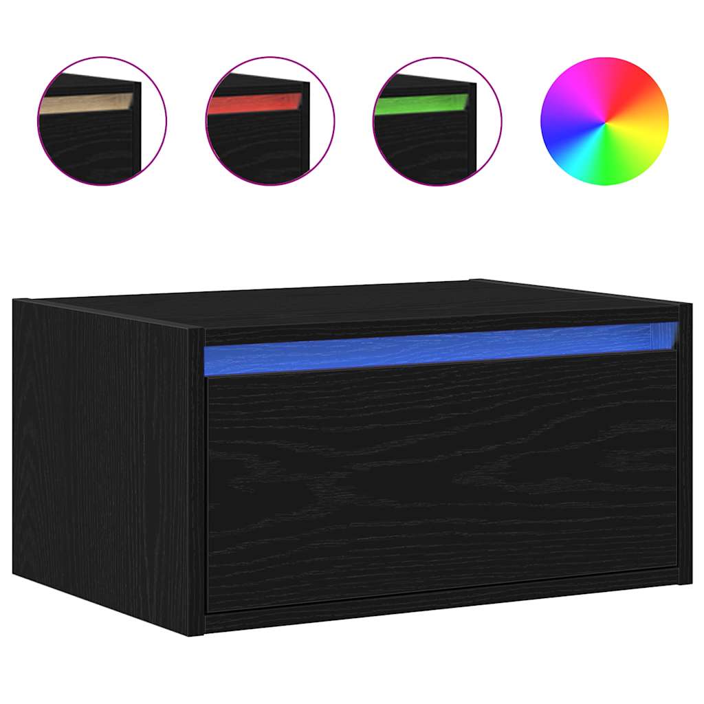 Table de chevet murale avec lumières LED chêne noir - XIOS