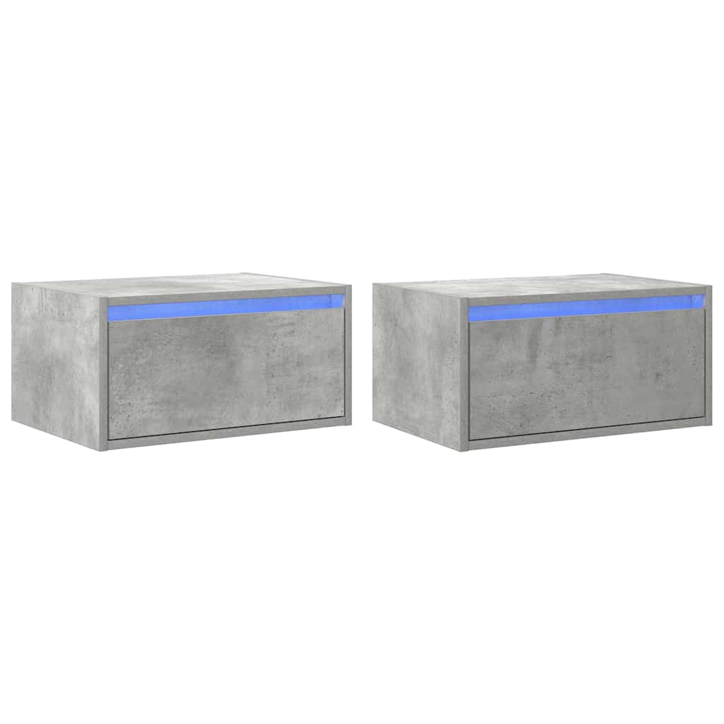 Tables de chevet murales avec lumières LED 2 pcs gris béton - XIOS